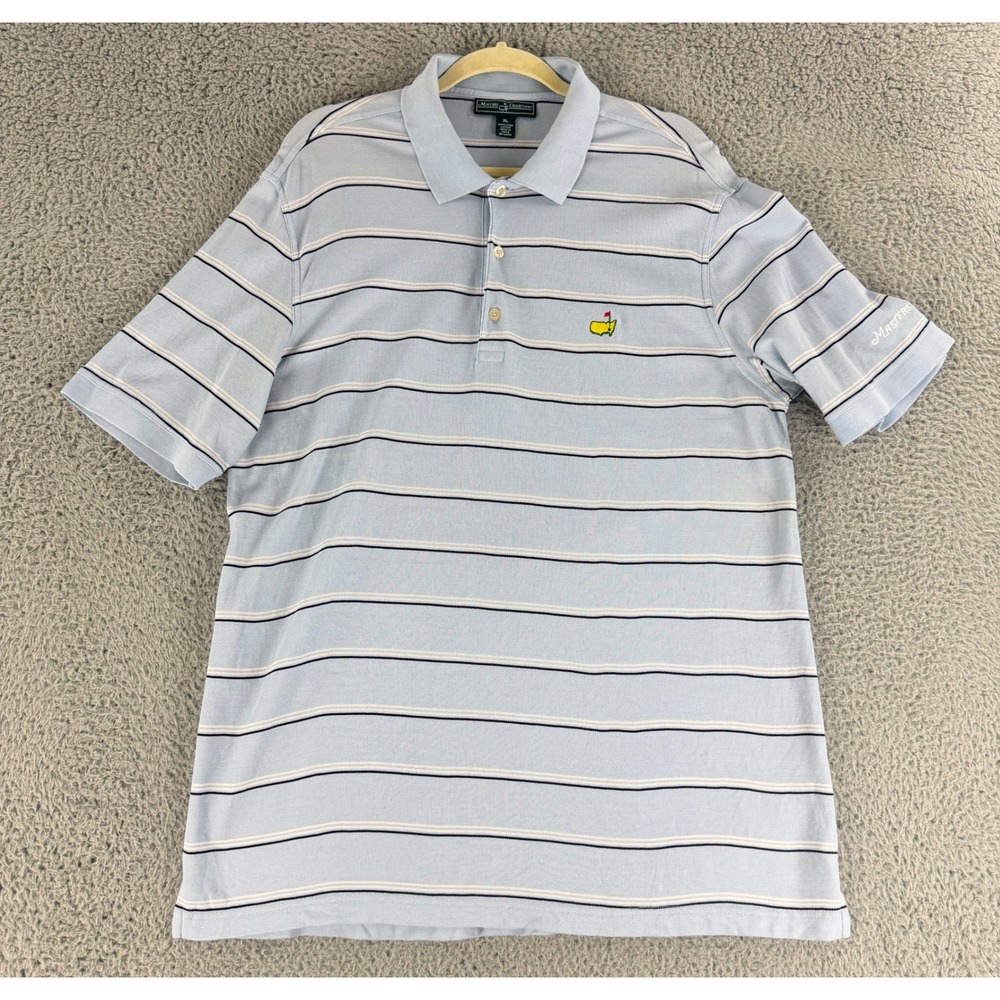 Masters Collection Polo Shirt Mens XL Blue Stripe Pima Cotton‎ Pique Golf Logo